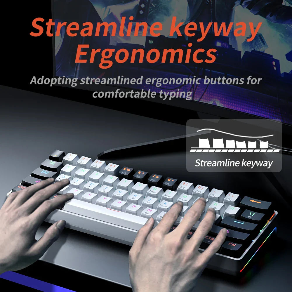61 Keys USB Gaming Mechanical Keyboard Red Switch RGB-3